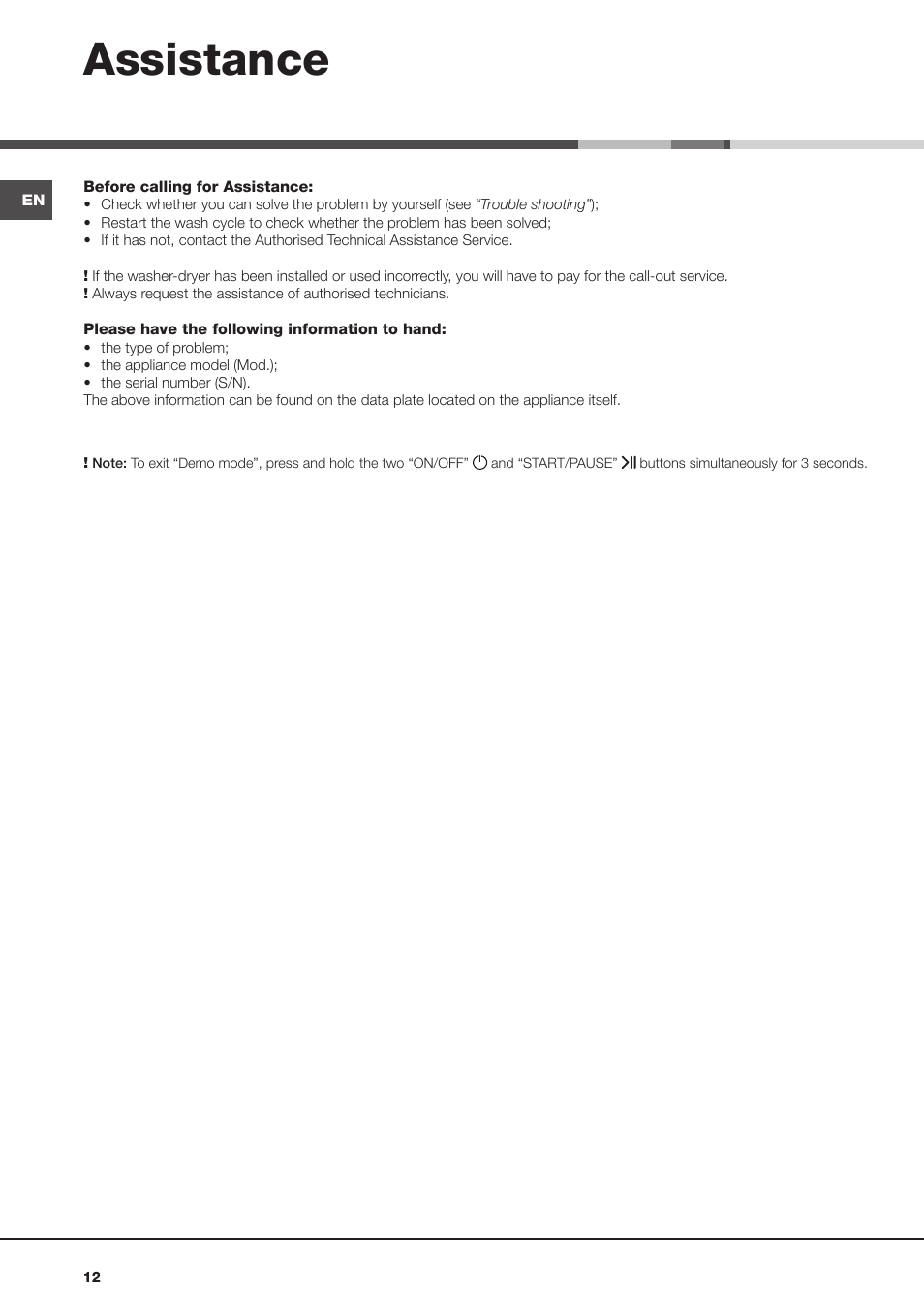 Assistance | Hotpoint Ariston AQM8D 49 U (EU)-A.N User Manual | Page 12 / 72