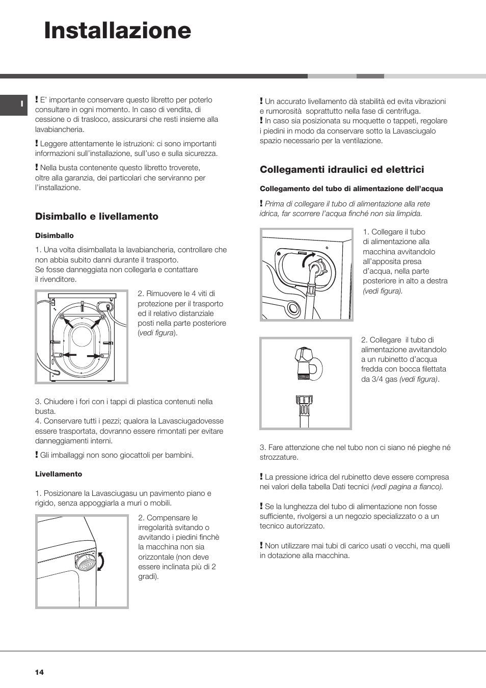 Installazione | Hotpoint Ariston AQM8D 49 U (EU)-A.N User Manual | Page 14 / 72