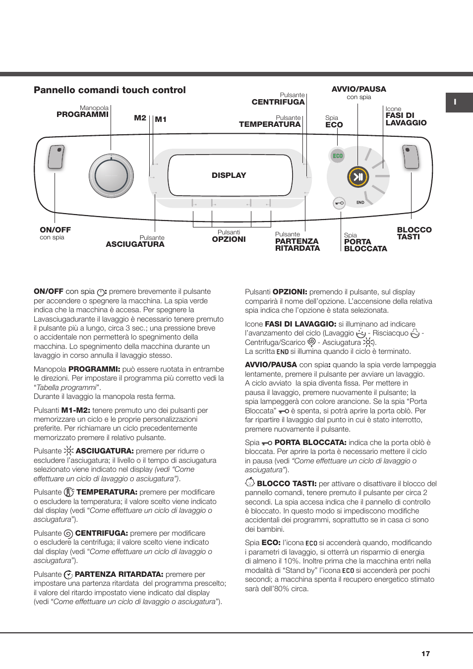 Pannello comandi touch control | Hotpoint Ariston AQM8D 49 U (EU)-A.N User Manual | Page 17 / 72