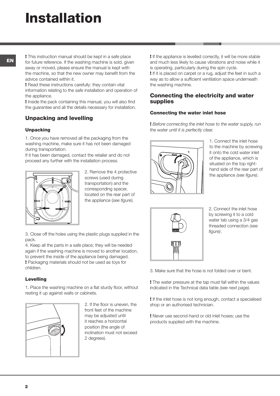 Installation | Hotpoint Ariston AQM8D 49 U (EU)-A.N User Manual | Page 2 / 72