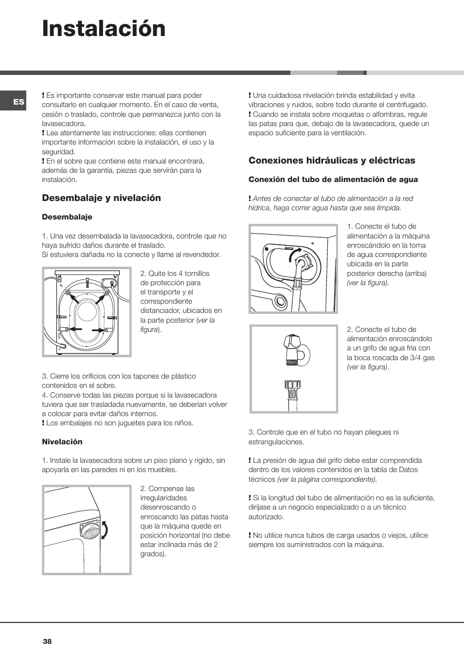 Instalación | Hotpoint Ariston AQM8D 49 U (EU)-A.N User Manual | Page 38 / 72