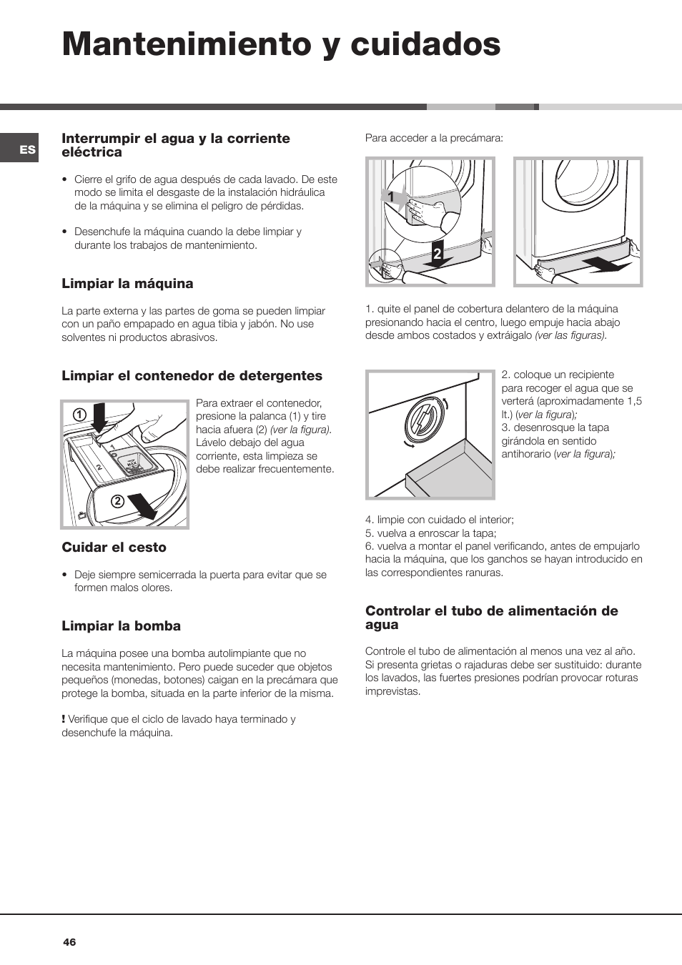 Mantenimiento y cuidados | Hotpoint Ariston AQM8D 49 U (EU)-A.N User Manual | Page 46 / 72