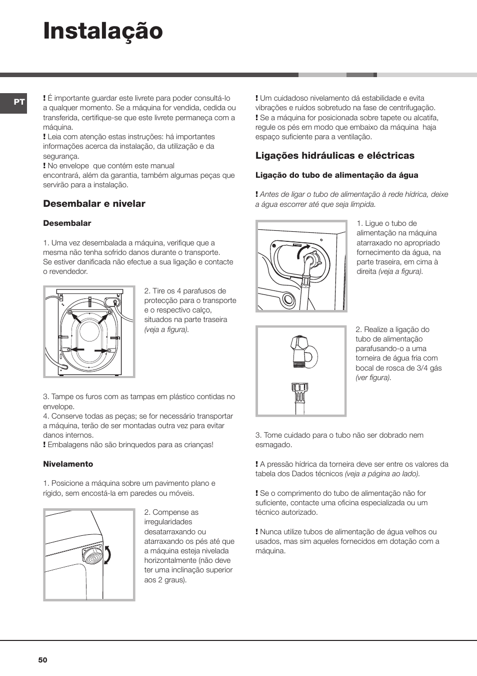 Instalação | Hotpoint Ariston AQM8D 49 U (EU)-A.N User Manual | Page 50 / 72