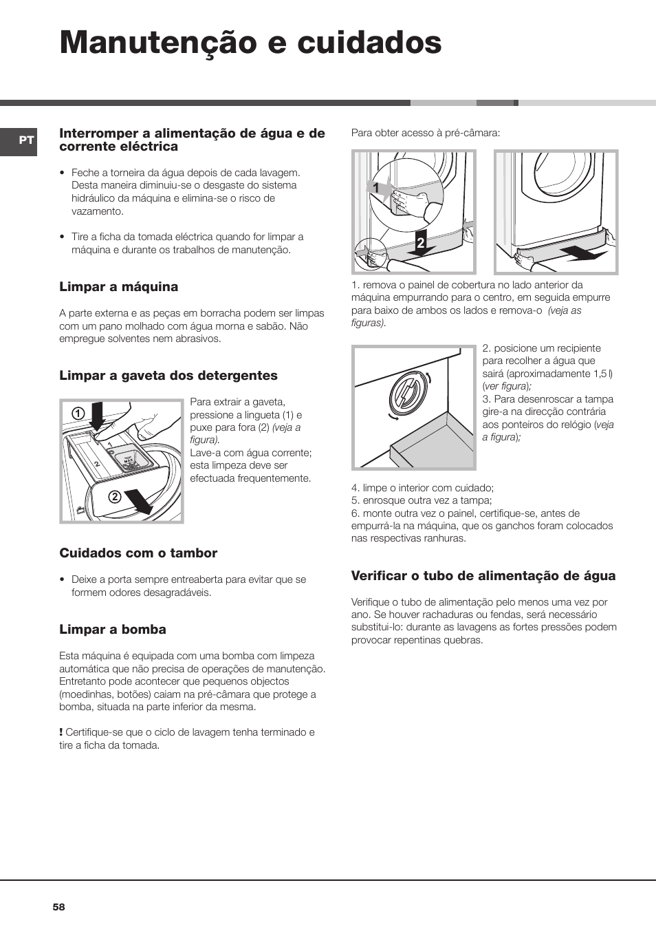 Manutenção e cuidados | Hotpoint Ariston AQM8D 49 U (EU)-A.N User Manual | Page 58 / 72