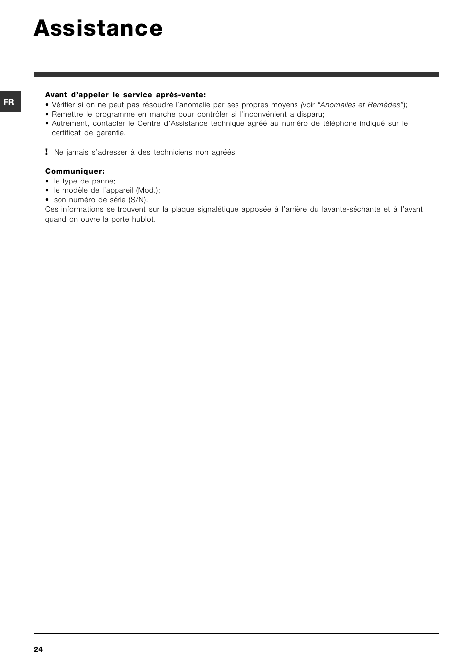 Assistance | Hotpoint Ariston ARMXXF 1690 (EU) User Manual | Page 24 / 72