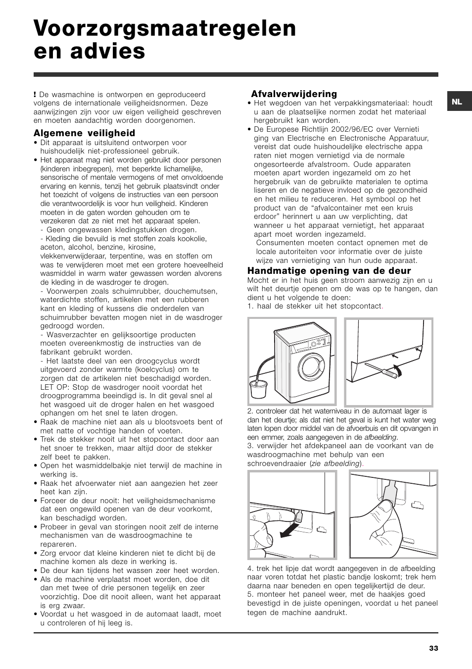 Voorzorgsmaatregelen en advies | Hotpoint Ariston ARMXXF 1690 (EU) User Manual | Page 33 / 72