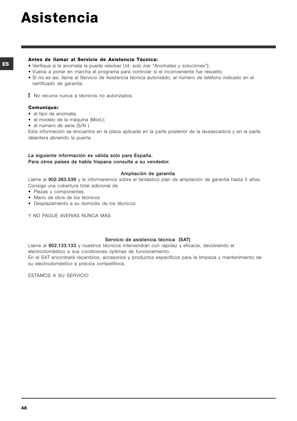 Asistencia | Hotpoint Ariston ARMXXF 1690 (EU) User Manual | Page 48 / 72