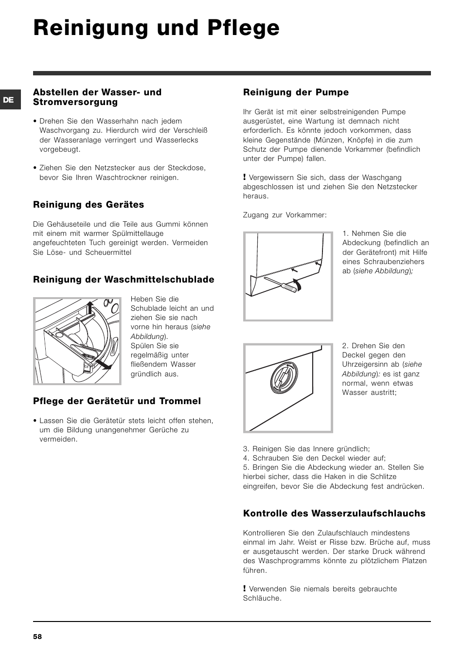 Reinigung und pflege | Hotpoint Ariston ARMXXF 1690 (EU) User Manual | Page 58 / 72