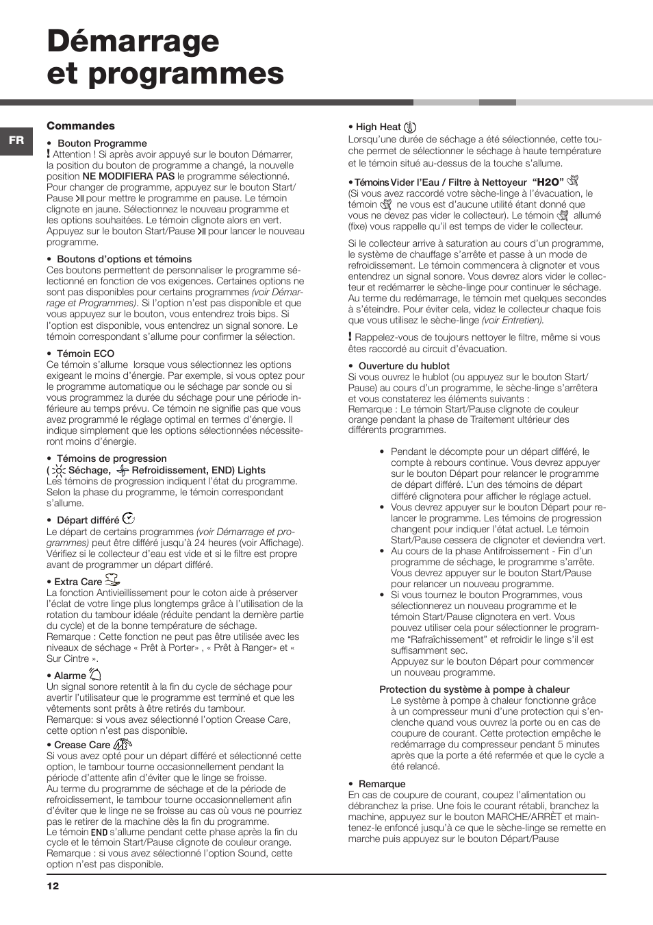 Démarrage et programmes | Hotpoint Ariston AQC9 4F5 T-Z1 (EU) User Manual | Page 12 / 72
