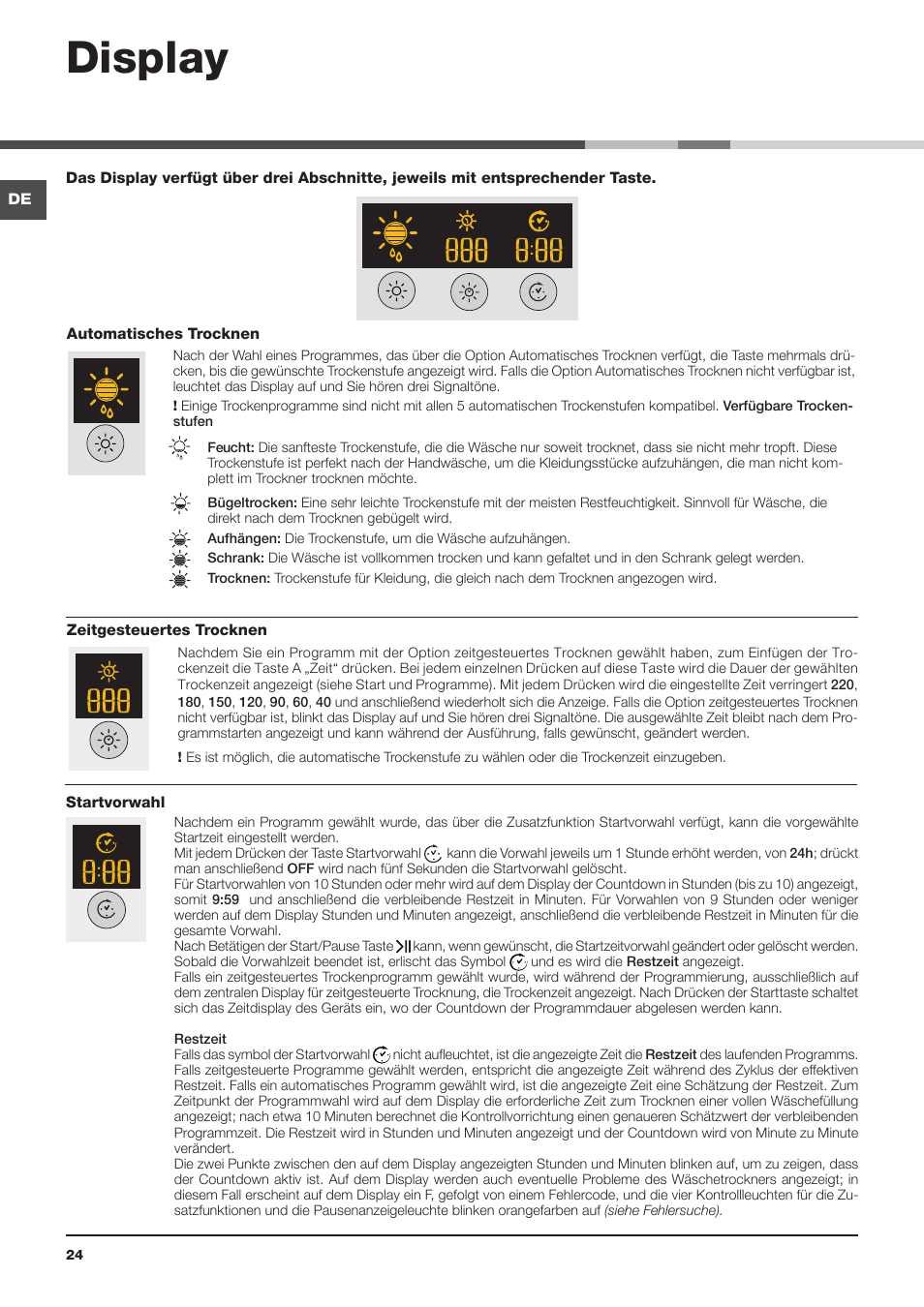 Display | Hotpoint Ariston AQC9 4F5 T-Z1 (EU) User Manual | Page 24 / 72