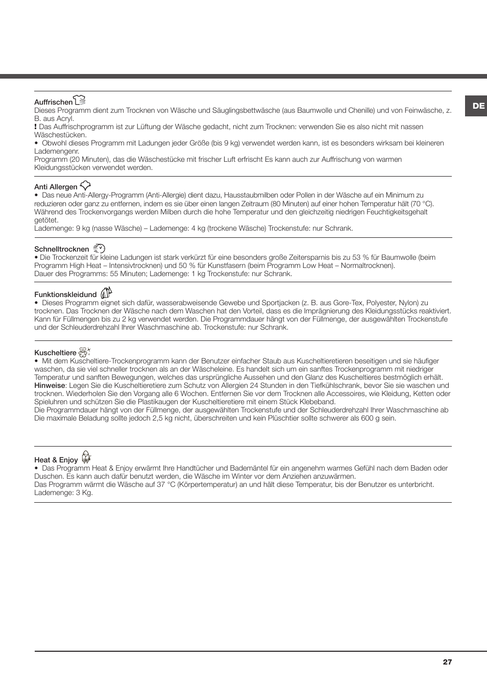 Hotpoint Ariston AQC9 4F5 T-Z1 (EU) User Manual | Page 27 / 72