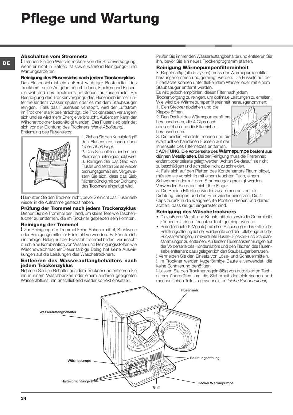 Pflege und wartung | Hotpoint Ariston AQC9 4F5 T-Z1 (EU) User Manual | Page 34 / 72