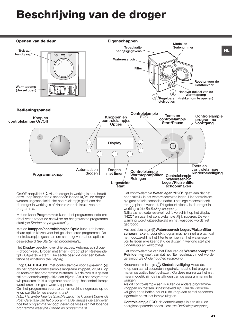 Beschrijving van de droger | Hotpoint Ariston AQC9 4F5 T-Z1 (EU) User Manual | Page 41 / 72
