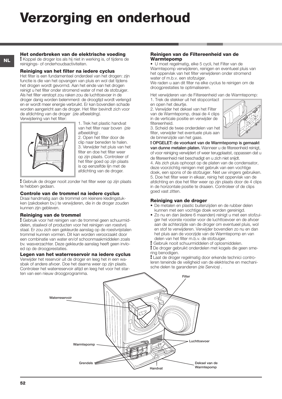 Verzorging en onderhoud | Hotpoint Ariston AQC9 4F5 T-Z1 (EU) User Manual | Page 52 / 72