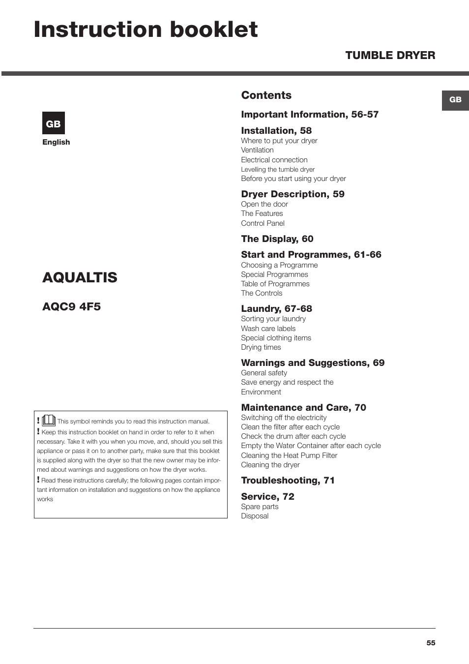 Hotpoint Ariston AQC9 4F5 T-Z1 (EU) User Manual | Page 55 / 72