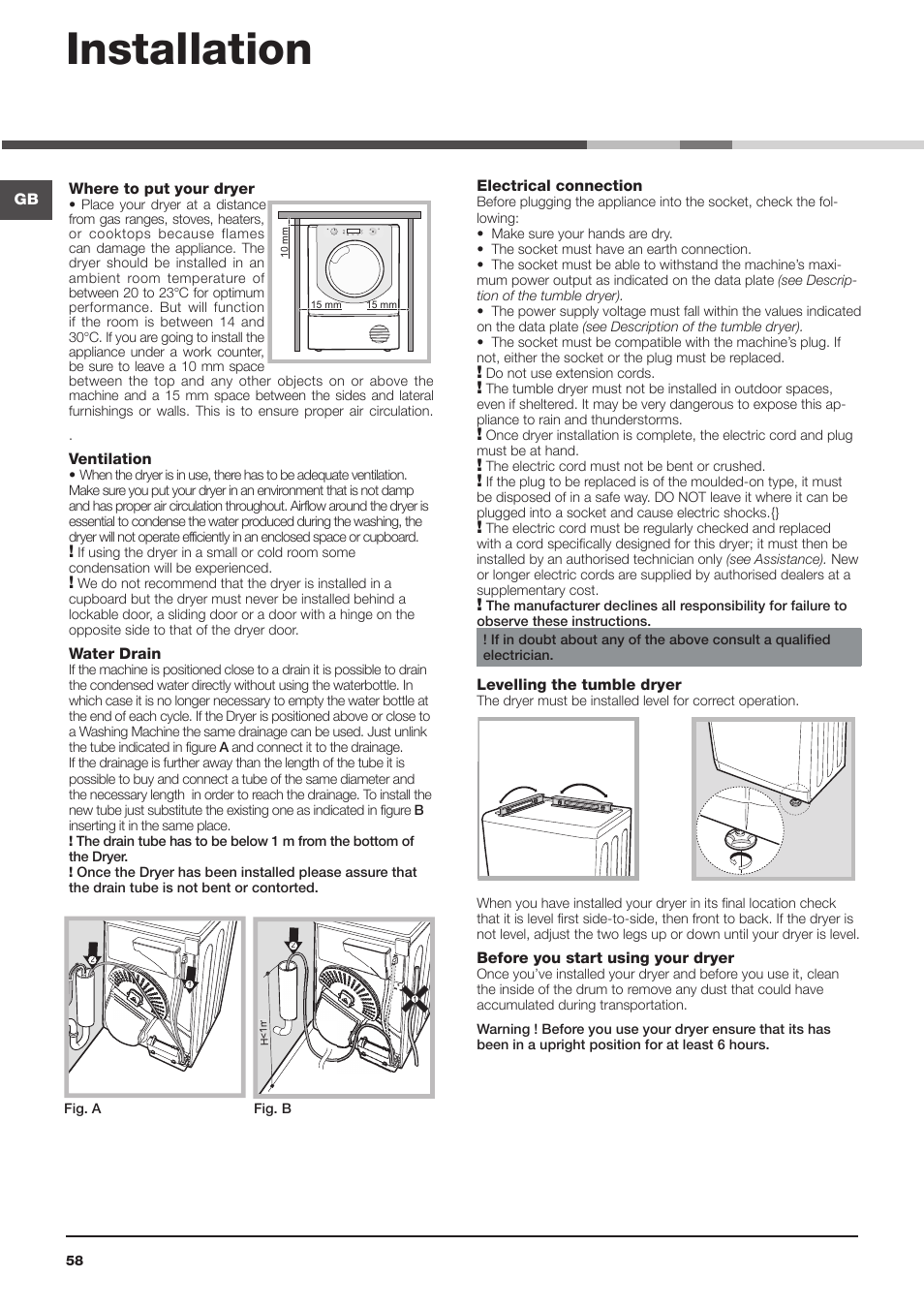 Installation | Hotpoint Ariston AQC9 4F5 T-Z1 (EU) User Manual | Page 58 / 72