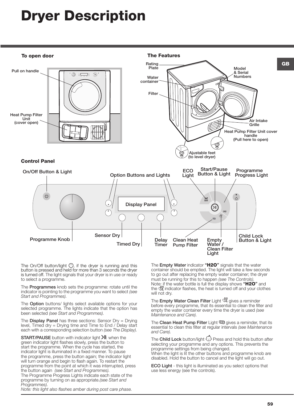 Dryer description | Hotpoint Ariston AQC9 4F5 T-Z1 (EU) User Manual | Page 59 / 72