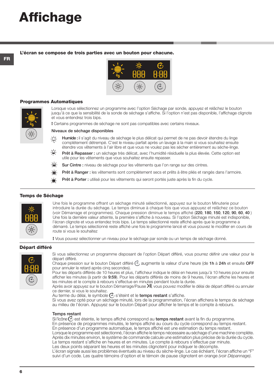 Affichage | Hotpoint Ariston AQC9 4F5 T-Z1 (EU) User Manual | Page 6 / 72