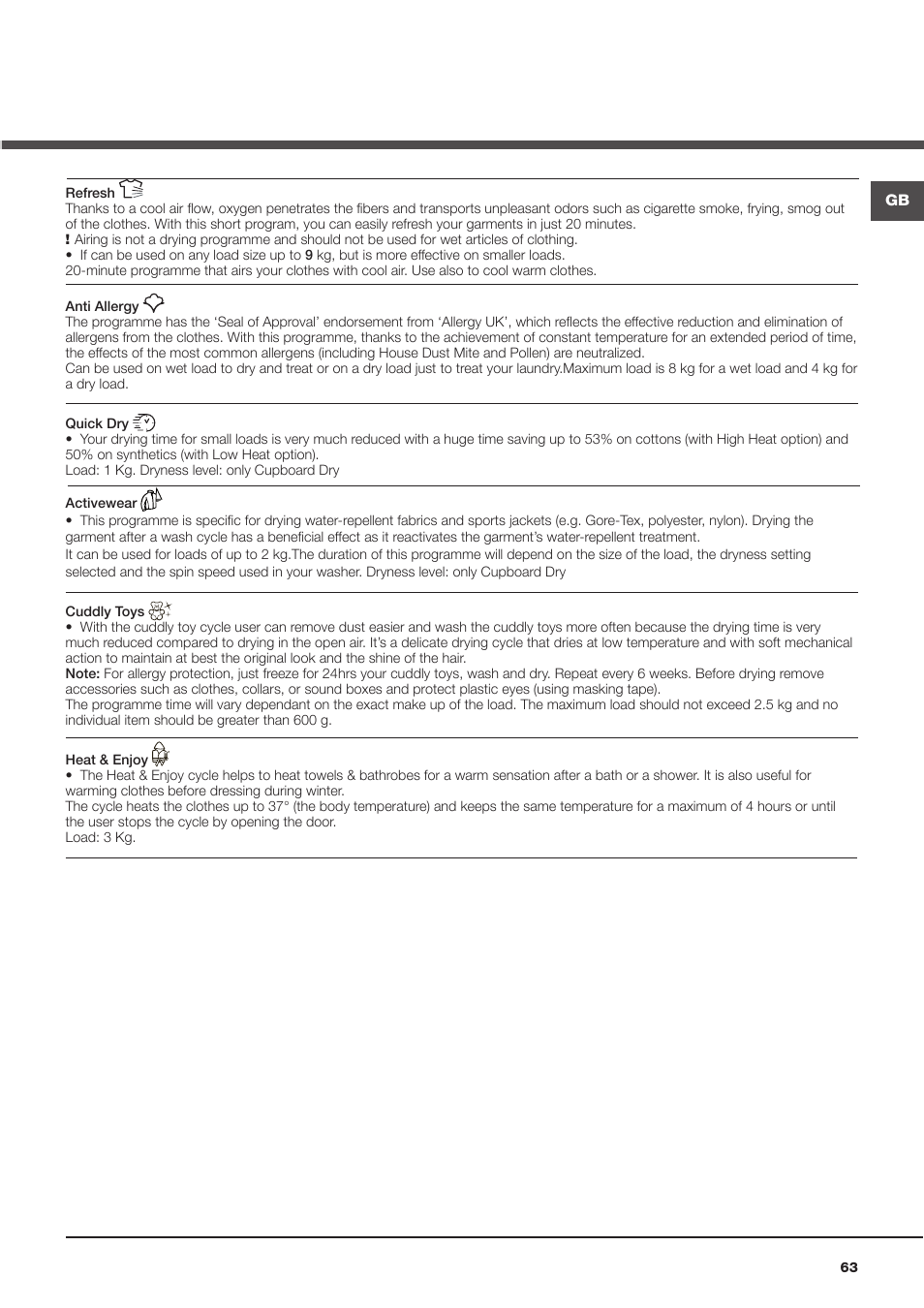 Hotpoint Ariston AQC9 4F5 T-Z1 (EU) User Manual | Page 63 / 72