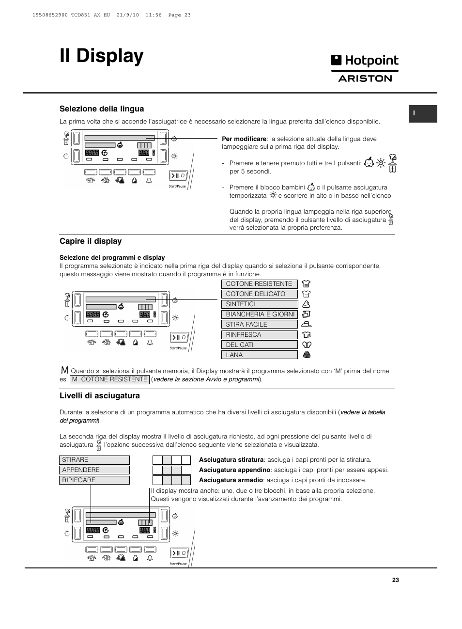 Il display | Hotpoint Ariston TCD 851 AX User Manual | Page 23 / 88