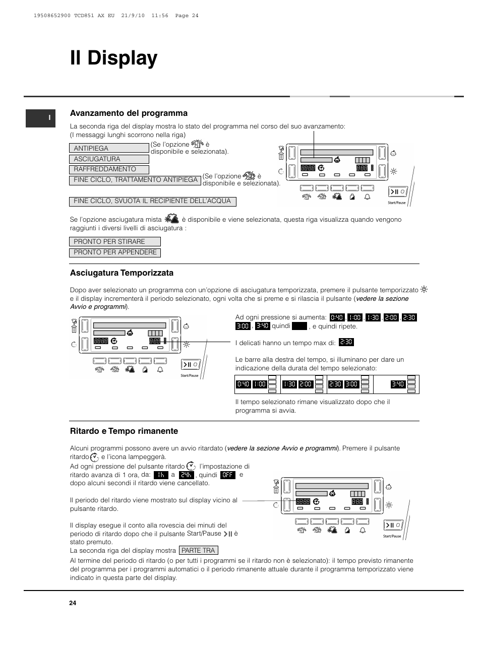 Il display | Hotpoint Ariston TCD 851 AX User Manual | Page 24 / 88