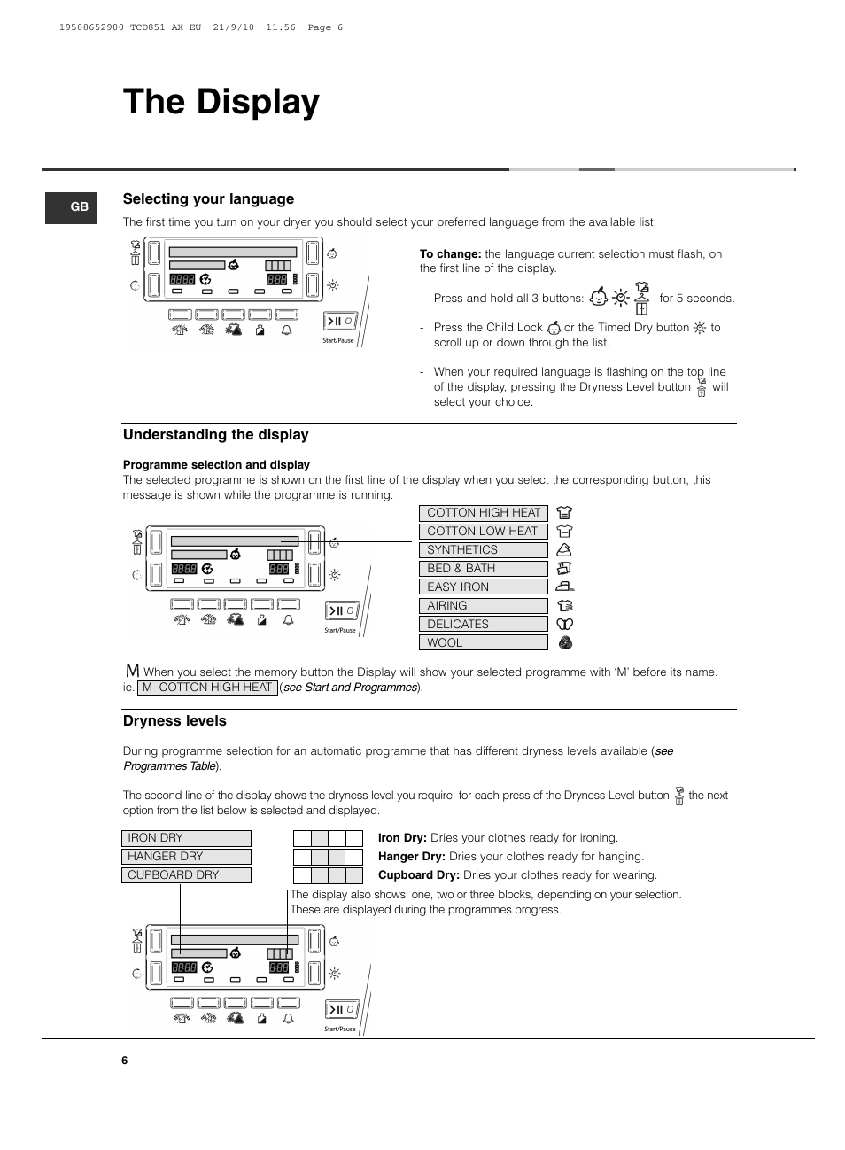 The display | Hotpoint Ariston TCD 851 AX User Manual | Page 6 / 88