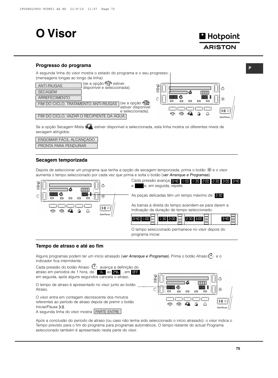 O visor | Hotpoint Ariston TCD 851 AX User Manual | Page 75 / 88