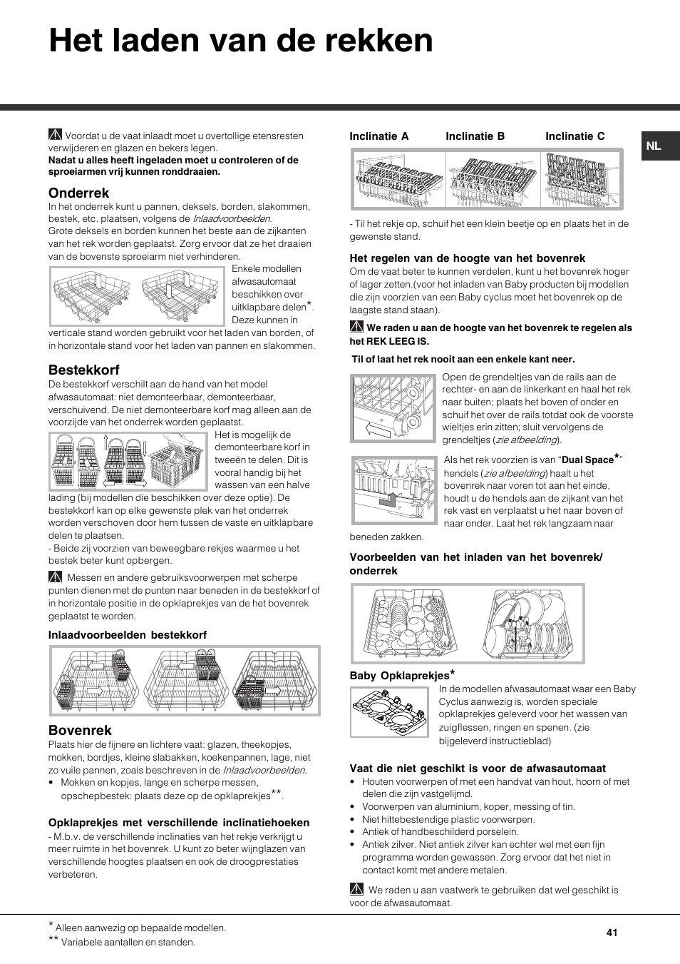 Het laden van de rekken, Onderrek, Bestekkorf | Bovenrek | Hotpoint Ariston LDF 12314E X EU User Manual | Page 41 / 84