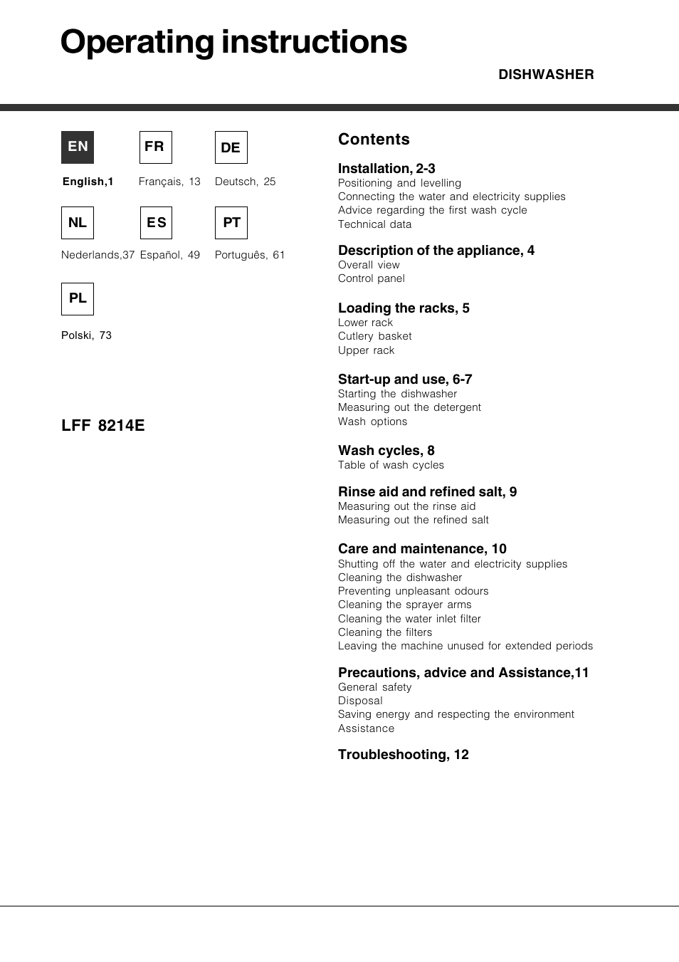 Hotpoint Ariston LFF 8214E User Manual | 84 pages