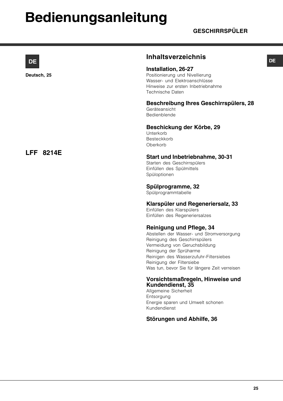 Hotpoint Ariston LFF 8214E User Manual | Page 25 / 84