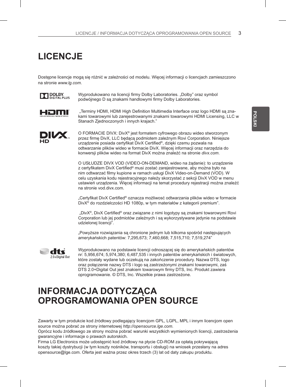 Licencje, Informacja dotycząca oprogramowania open source | LG 55EA880V User Manual | Page 119 / 544