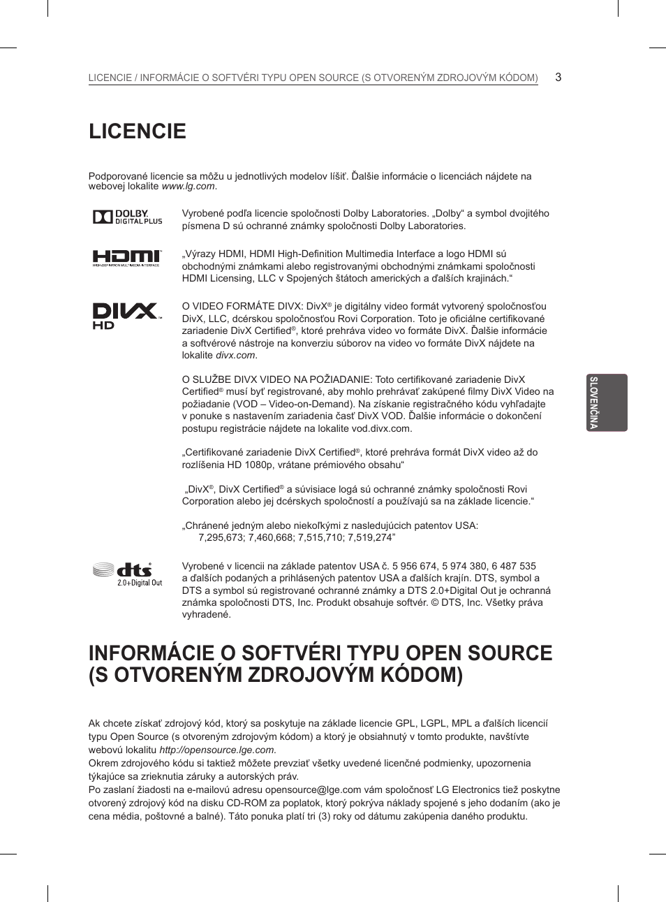 Licencie | LG 55EA880V User Manual | Page 179 / 544
