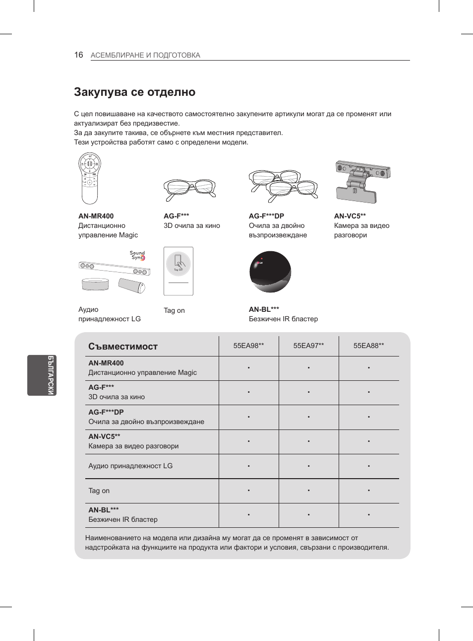 Закупува се отделно, Съвместимост | LG 55EA880V User Manual | Page 252 / 544