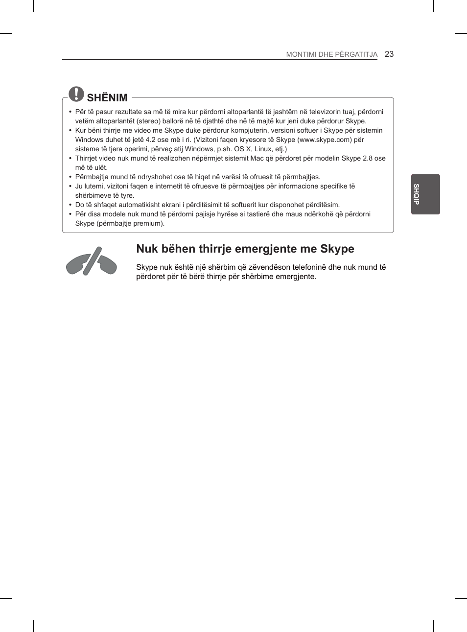 Nuk bëhen thirrje emergjente me skype, Shënim | LG 55EA880V User Manual | Page 439 / 544