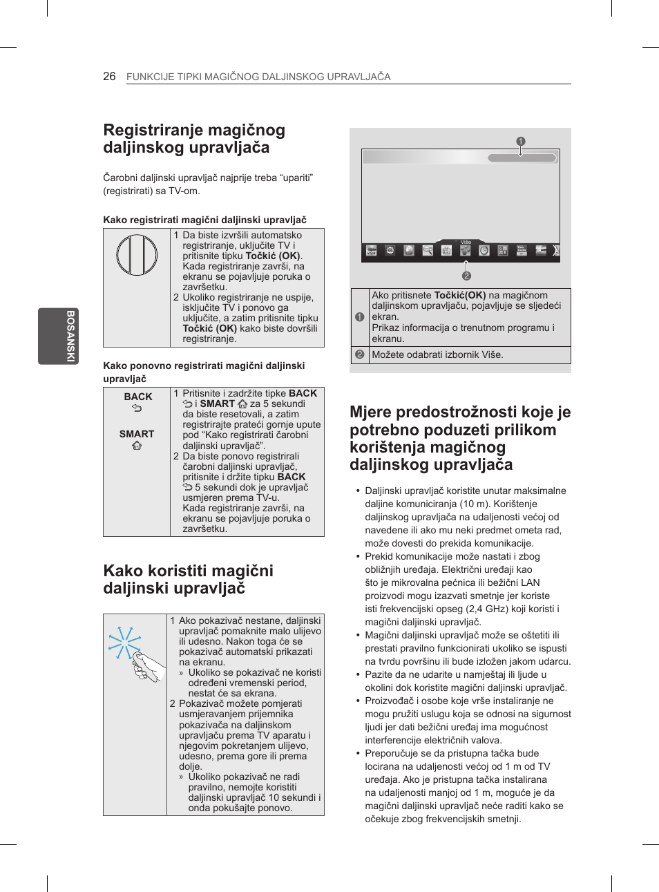 Registriranje magičnog daljinskog upravljača, Kako koristiti magični daljinski upravljač | LG 55EA880V User Manual | Page 472 / 544