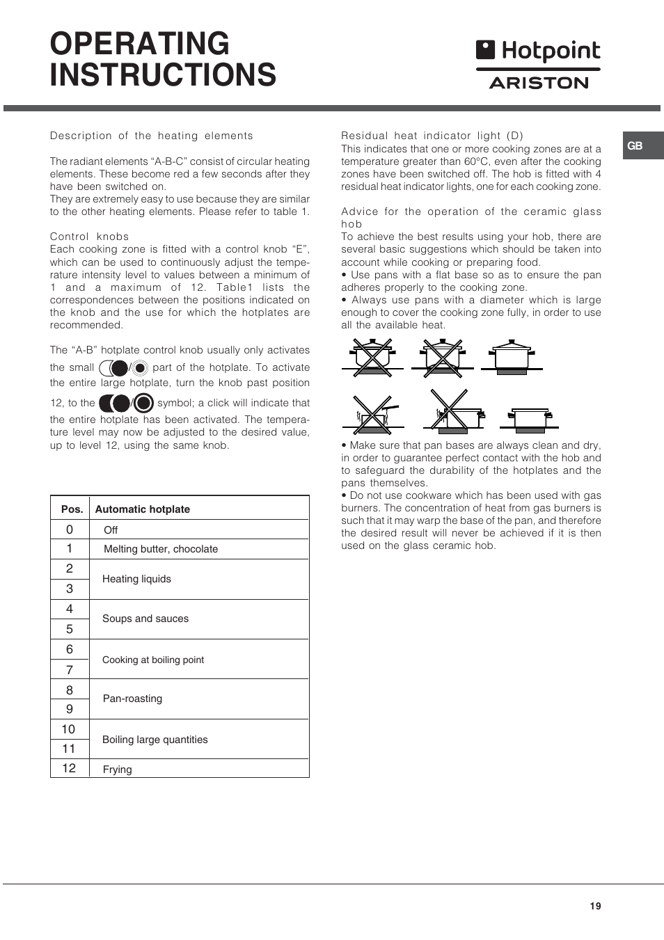 Operating instructions | Hotpoint Ariston CP9VP6 DE HA User Manual | Page 19 / 48