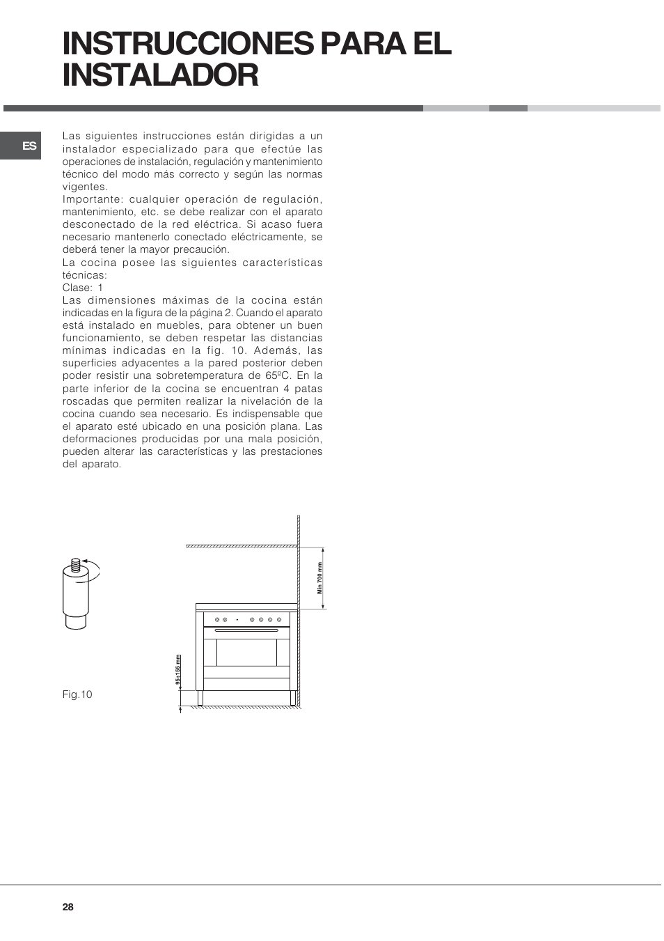 Instrucciones para el instalador | Hotpoint Ariston CP9VP6 DE HA User Manual | Page 28 / 48