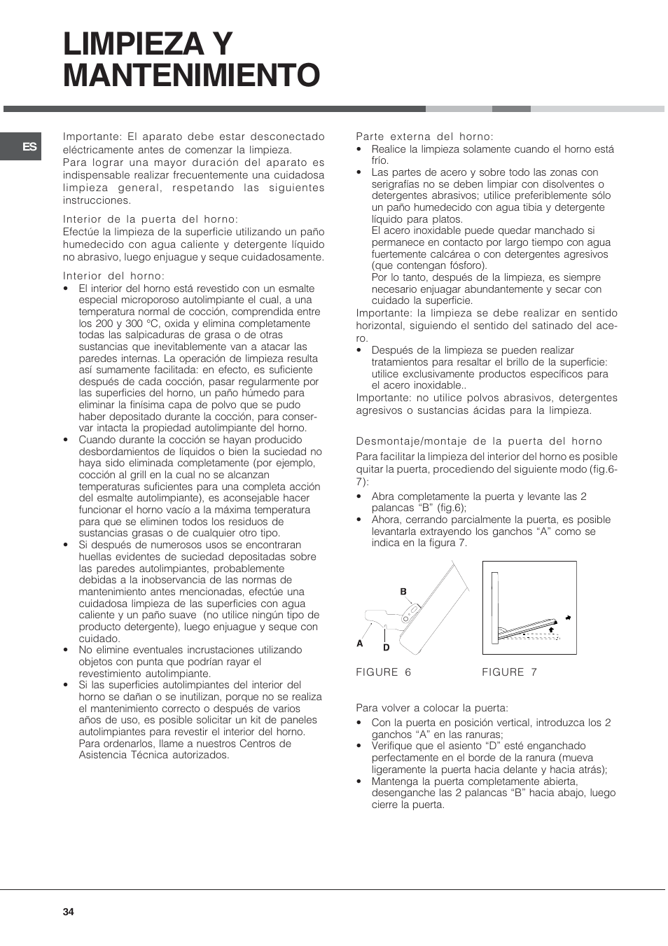 Limpieza y mantenimiento | Hotpoint Ariston CP9VP6 DE HA User Manual | Page 34 / 48