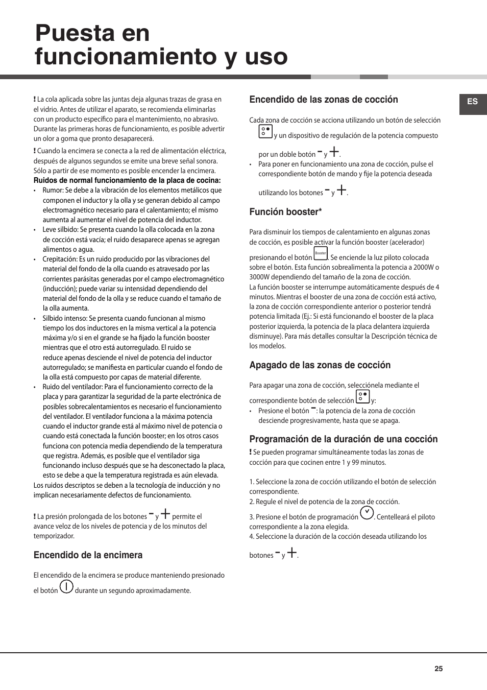 Puesta en funcionamiento y uso | Hotpoint Ariston KIO 632 C C User Manual | Page 25 / 80