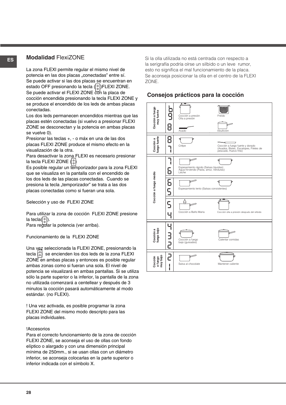 Modalidad flexizone, Consejos prácticos para la cocción | Hotpoint Ariston KIO 632 C C User Manual | Page 28 / 80