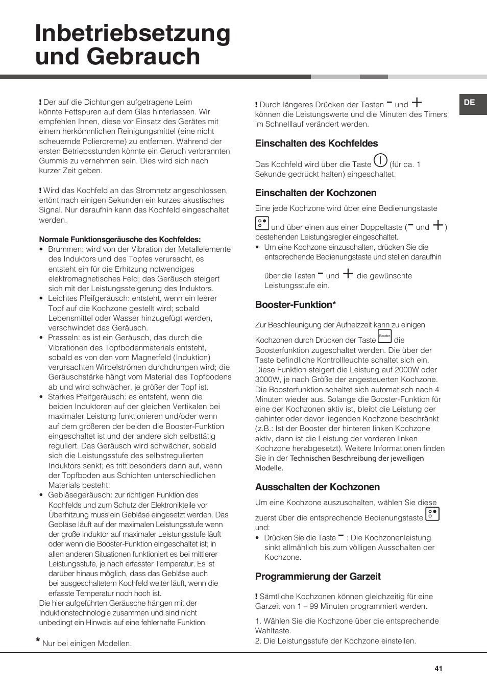 Inbetriebsetzung und gebrauch | Hotpoint Ariston KIO 632 C C User Manual | Page 41 / 80