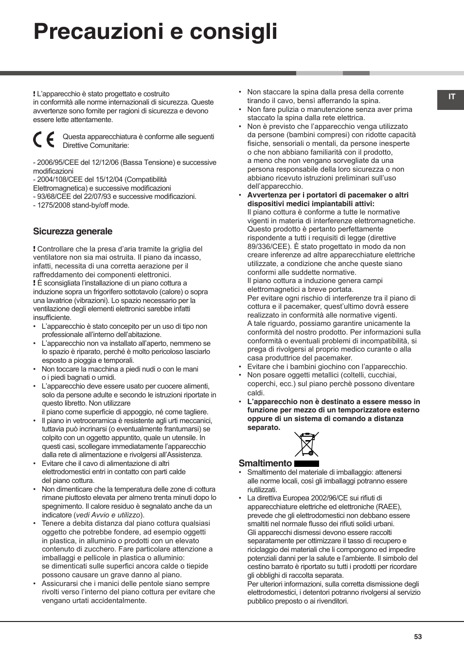 Precauzioni e consigli | Hotpoint Ariston KIO 632 C C User Manual | Page 53 / 80