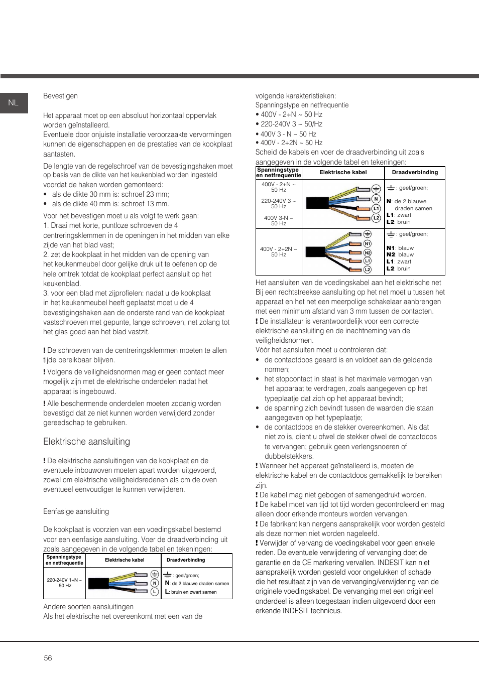 Elektrische aansluiting | Hotpoint Ariston KIO 632 C C User Manual | Page 56 / 80