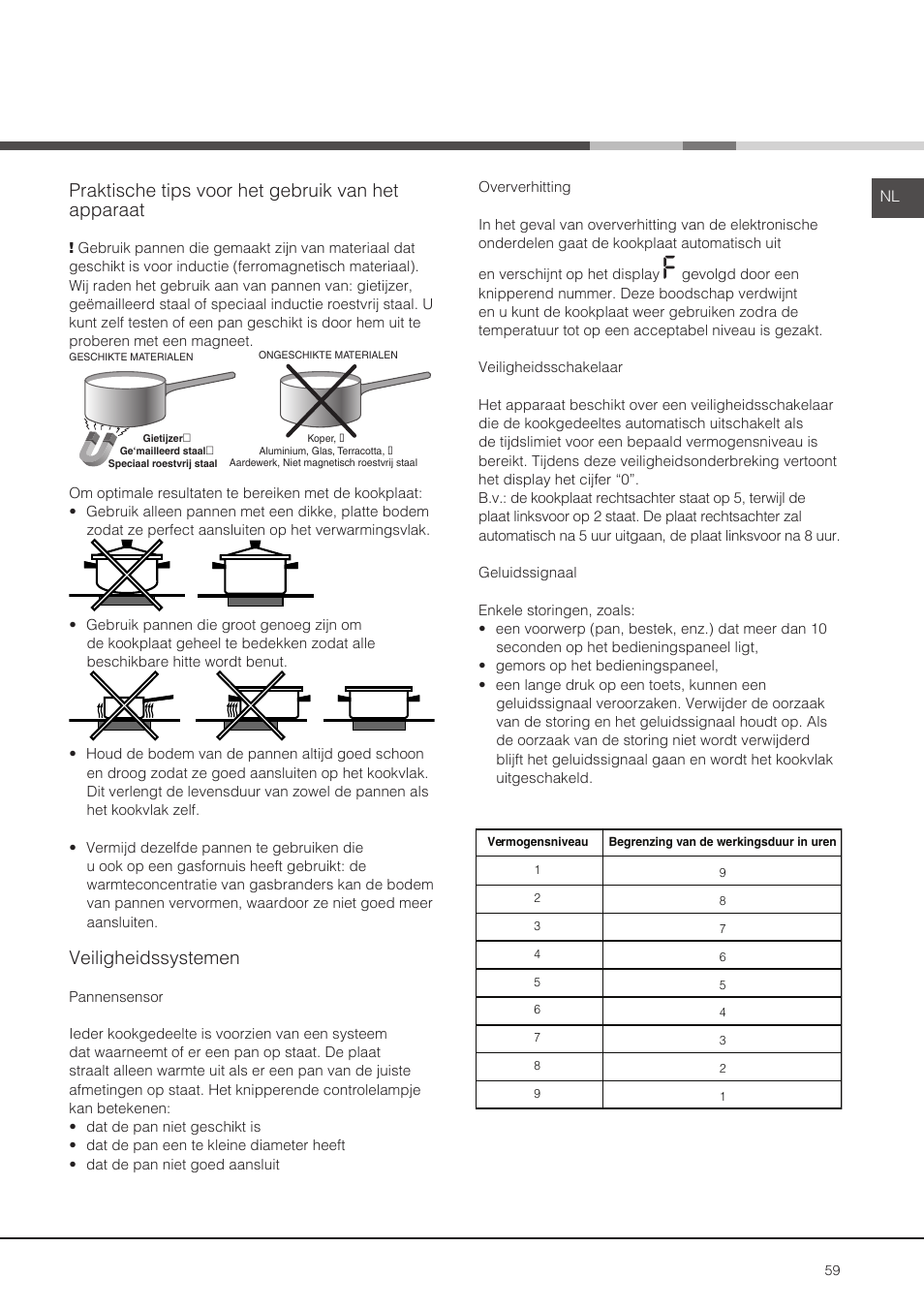 Praktische tips voor het gebruik van het apparaat, Veiligheidssystemen | Hotpoint Ariston KIO 632 C C User Manual | Page 59 / 80