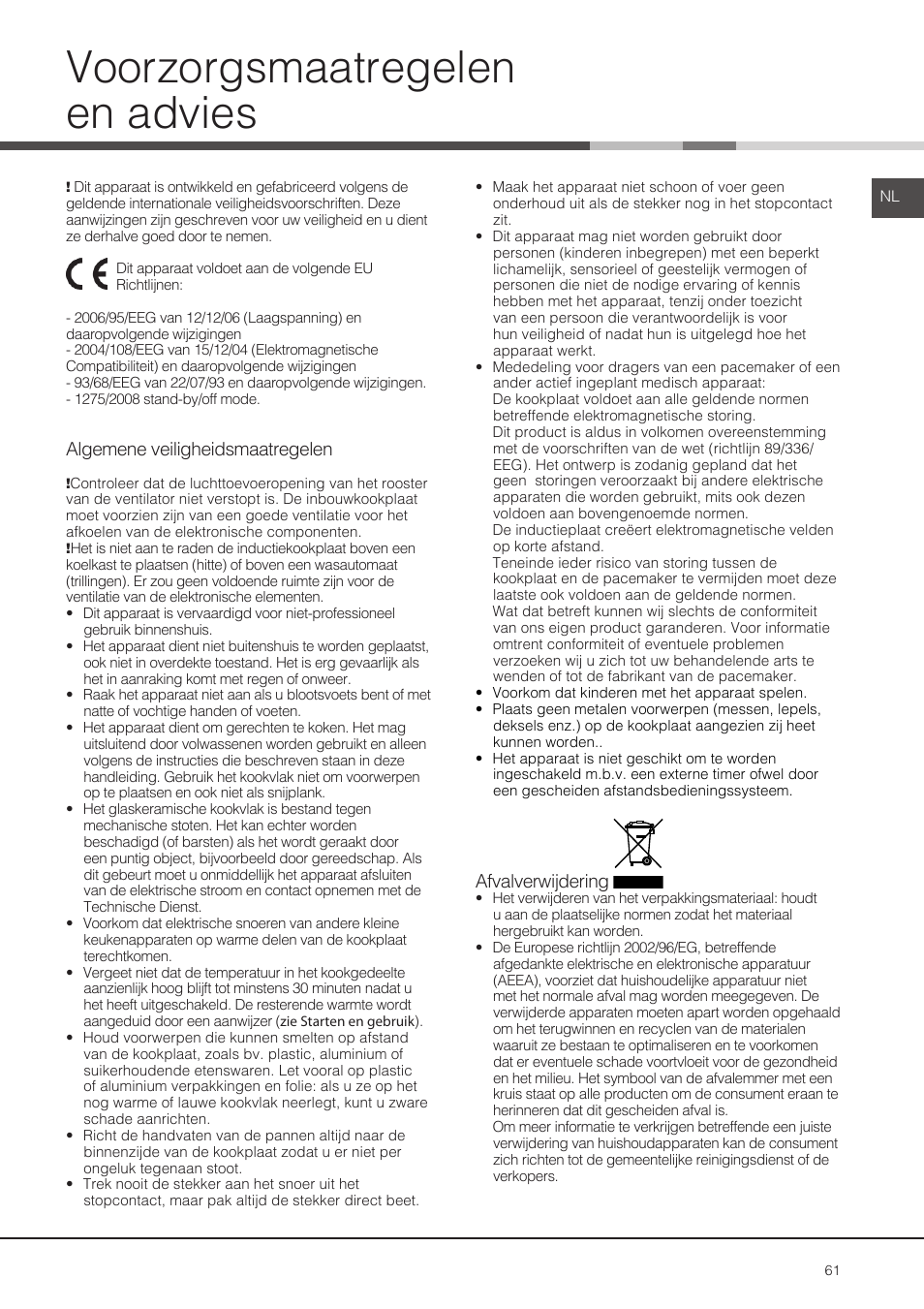 Voorzorgsmaatregelen en advies | Hotpoint Ariston KIO 632 C C User Manual | Page 61 / 80