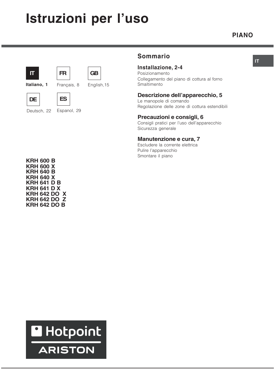 Hotpoint Ariston KRH 642 DO X User Manual | 36 pages