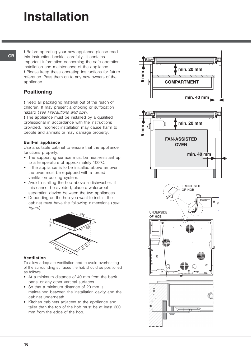 Installation, Positioning | Hotpoint Ariston KRH 642 DO X User Manual | Page 16 / 36
