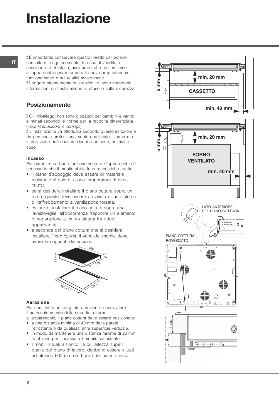 Installazione, Posizionamento | Hotpoint Ariston KRH 642 DO X User Manual | Page 2 / 36