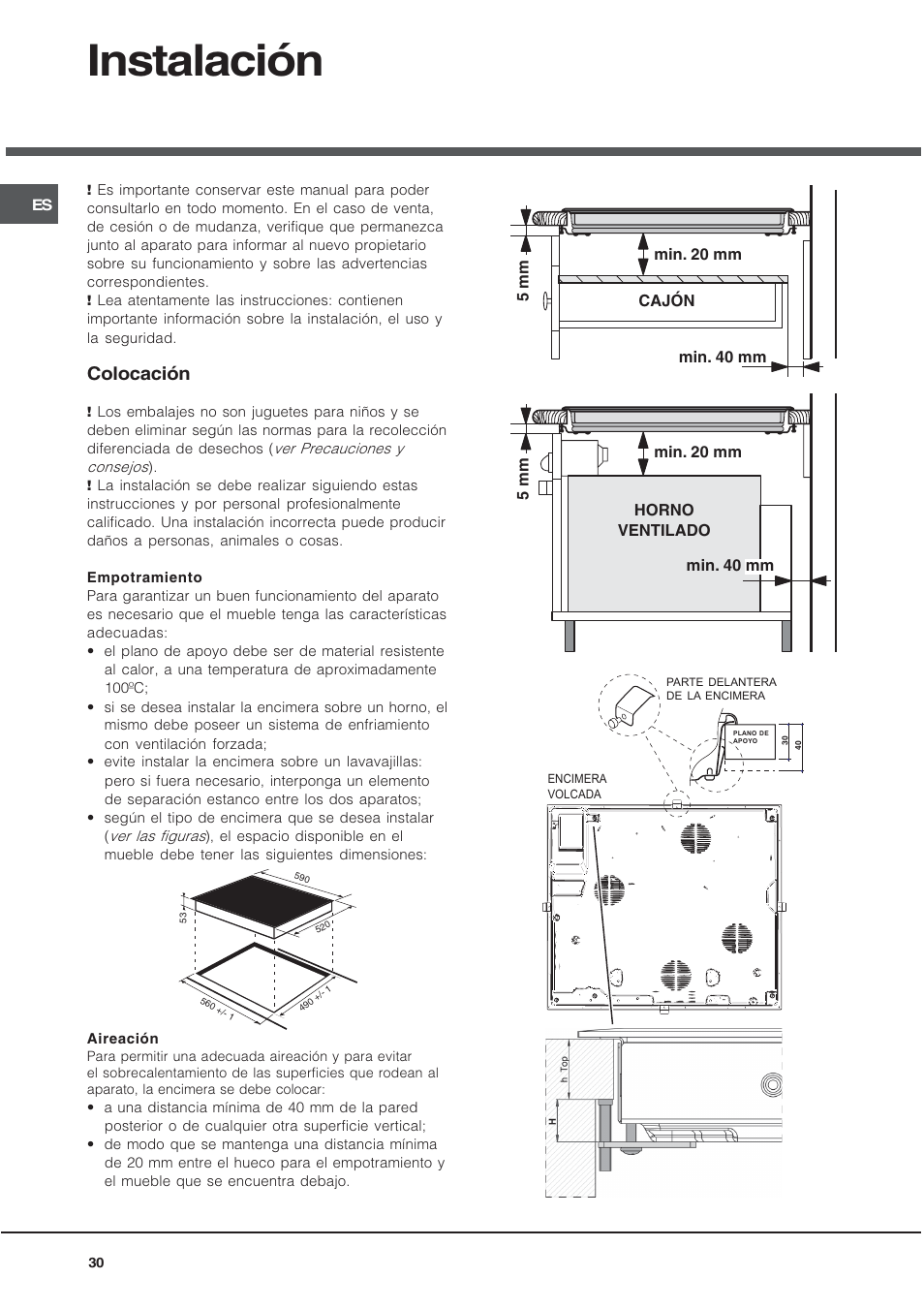 Instalación, Colocación | Hotpoint Ariston KRH 642 DO X User Manual | Page 30 / 36