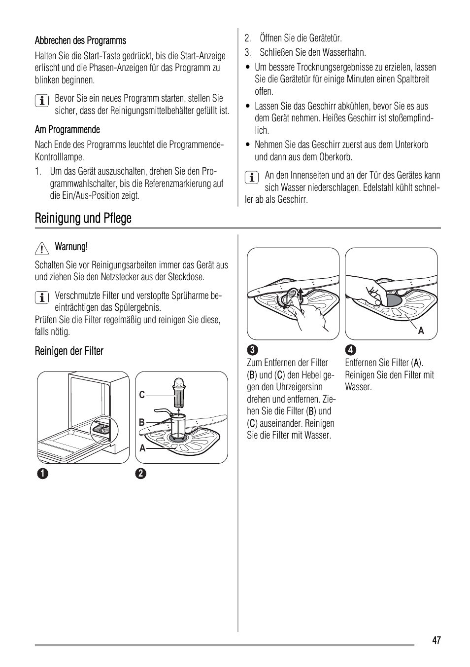 Reinigung und pflege | Zanussi ZDI11002WA User Manual | Page 47 / 52